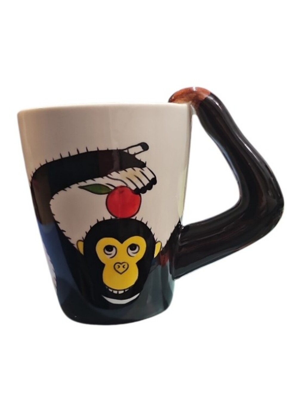 World Market Monkey Mug 3D Arm Handle Banana Apple Novelty Ceramic Coffee Cup